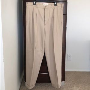 Pleated Cotton Cuffed Khaki Pants